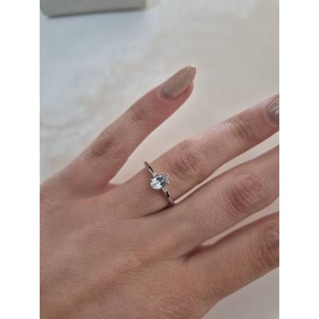 ANELLO PG GIOIELLI Solitario ACQUAMARINA E DIAMANTI Oro Bianco 18 Kt 750% Ovale