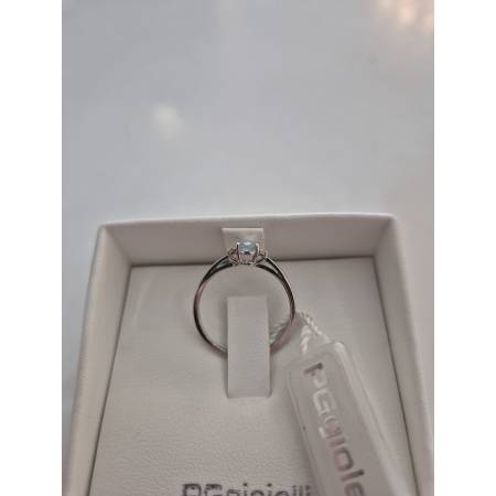 ANELLO PG GIOIELLI Solitario ACQUAMARINA E DIAMANTI Oro Bianco 18 Kt 750% Ovale