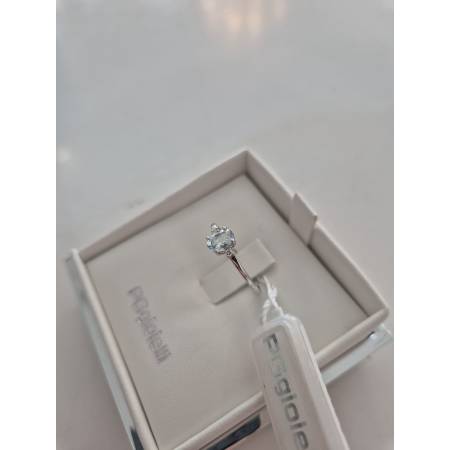 ANELLO PG GIOIELLI Solitario ACQUAMARINA E DIAMANTI Oro Bianco 18 Kt 750% Ovale
