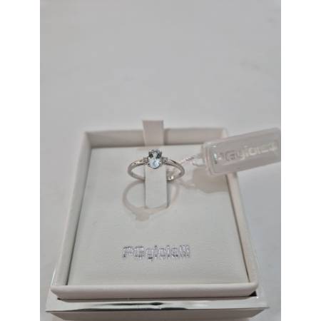 ANELLO PG GIOIELLI Solitario ACQUAMARINA E DIAMANTI Oro Bianco 18 Kt 750% Ovale