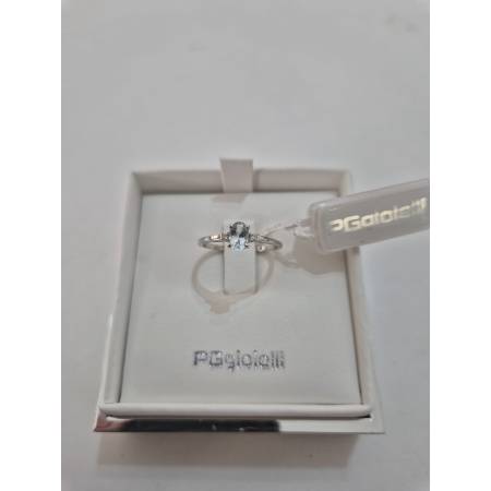 ANELLO PG GIOIELLI Solitario ACQUAMARINA E DIAMANTI Oro Bianco 18 Kt 750% Ovale
