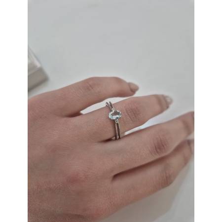 ANELLO PG GIOIELLI Solitario ACQUAMARINA E DIAMANTI Oro Bianco 18 Kt 750% Ovale