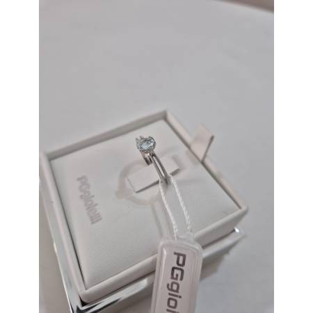 ANELLO PG GIOIELLI Solitario ACQUAMARINA E DIAMANTI Oro Bianco 18 Kt 750% Ovale