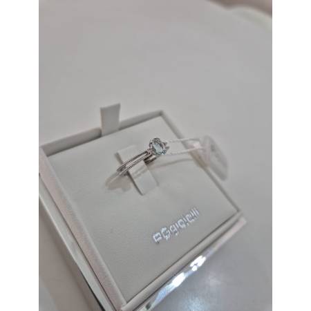 ANELLO PG GIOIELLI Solitario ACQUAMARINA E DIAMANTI Oro Bianco 18 Kt 750% Ovale