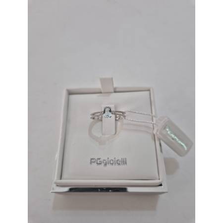 ANELLO PG GIOIELLI Solitario ACQUAMARINA E DIAMANTI Oro Bianco 18 Kt 750% Ovale
