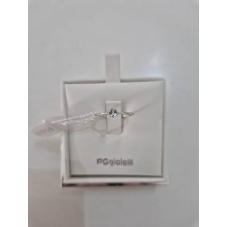 ANELLO PG GIOIELLI Solitario ACQUAMARINA E DIAMANTI Oro Bianco 18 Kt 750% Ovale