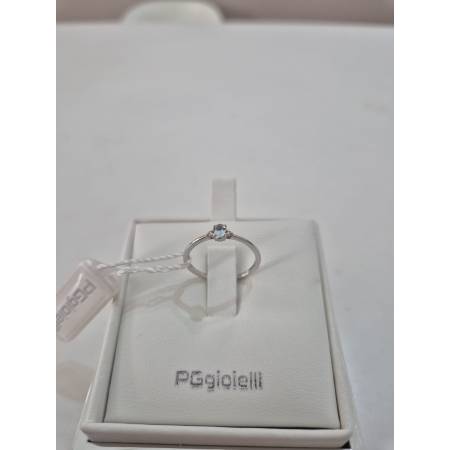 ANELLO PG GIOIELLI Solitario ACQUAMARINA E DIAMANTI Oro Bianco 18 Kt 750% Ovale