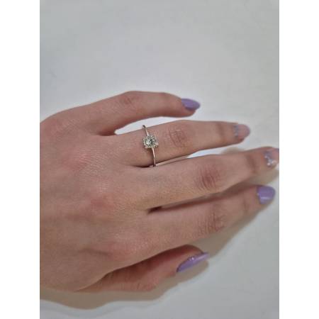 ANELLO PG GIOIELLI Solitario ACQUAMARINA E DIAMANTI In Oro Bianco 18 Karati 750%