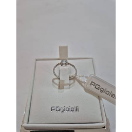 ANELLO PG GIOIELLI Solitario ACQUAMARINA E DIAMANTI In Oro Bianco 18 Karati 750%