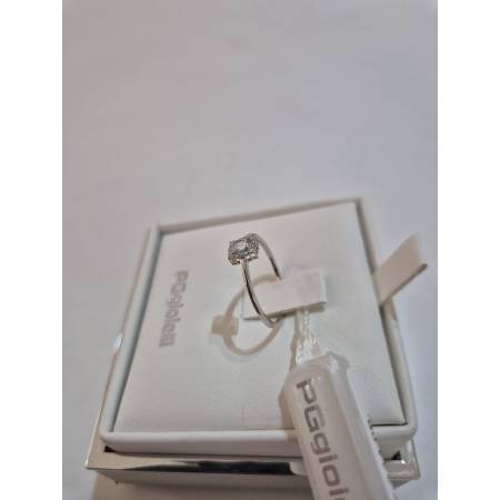 ANELLO PG GIOIELLI Solitario ACQUAMARINA E DIAMANTI In Oro Bianco 18 Karati 750%