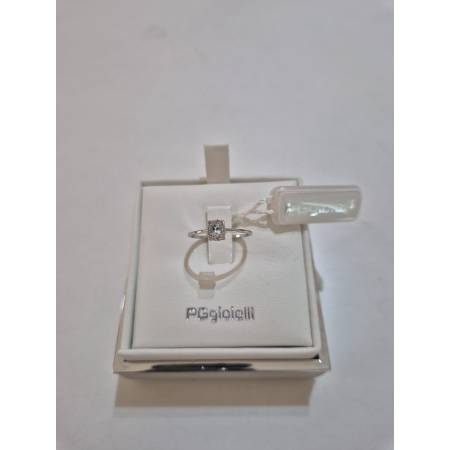ANELLO PG GIOIELLI Solitario ACQUAMARINA E DIAMANTI In Oro Bianco 18 Karati 750%