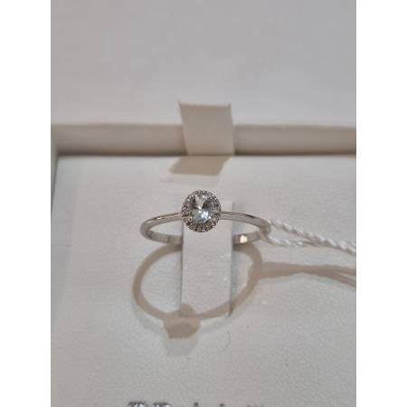 ANELLO PG GIOIELLI Solitario ACQUAMARINA Ovale E DIAMANTI Oro Bianco 18 Kt 750%