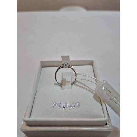 ANELLO PG GIOIELLI Solitario ACQUAMARINA Ovale E DIAMANTI Oro Bianco 18 Kt 750%