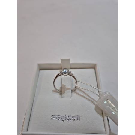 ANELLO PG GIOIELLI Solitario ACQUAMARINA Ovale E DIAMANTI Oro Bianco 18 Kt 750%