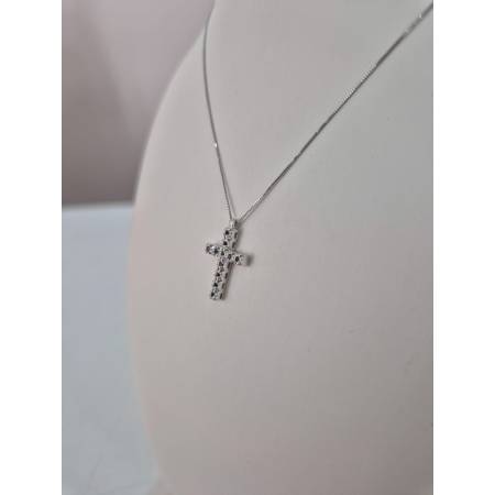 COLLANA CROCE ORO BIANCO 18 Kt 750 Ciondolo ZAFFIRI Blu Catena Veneziana PG Gioielli