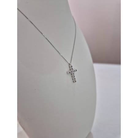 COLLANA CROCE ORO BIANCO 18 Kt 750 Ciondolo ZAFFIRI Blu Catena Veneziana PG Gioielli