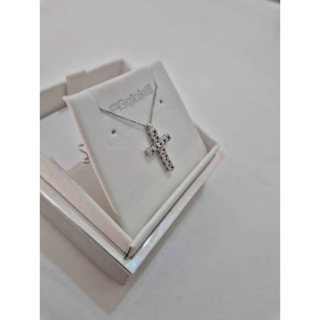 COLLANA CROCE ORO BIANCO 18 Kt 750 Ciondolo ZAFFIRI Blu Catena Veneziana PG Gioielli