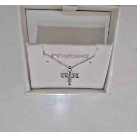 COLLANA CROCE ORO BIANCO 18 Kt 750 Ciondolo ZAFFIRI Blu Catena Veneziana PG Gioielli