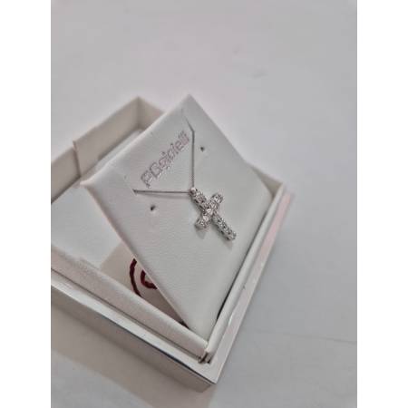 COLLANA CROCE ORO BIANCO 18 Kt 750 Con DIAMANTI BIANCHI Catena Veneziana PG Gioielli