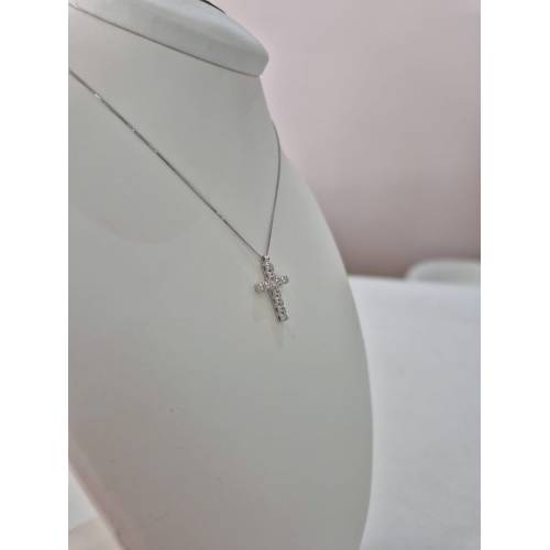 COLLANA CROCE ORO BIANCO 18 Kt 750...