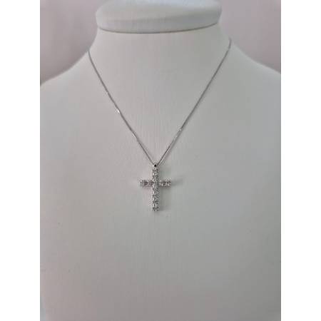 COLLANA CROCE ORO BIANCO 18 Kt 750 Con DIAMANTI BIANCHI Catena Veneziana PG Gioielli