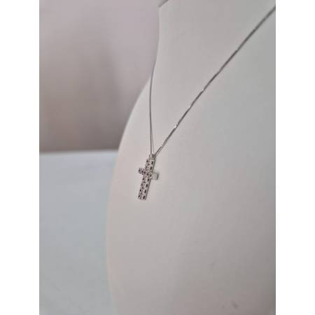COLLANA CROCE ORO BIANCO 18 Karati 750% Con RUBINI Catena Veneziana PG Gioielli
