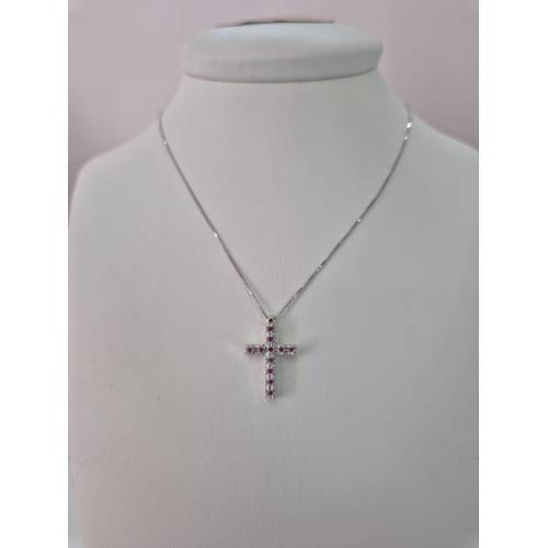 COLLANA CROCE ORO BIANCO 18 Karati...