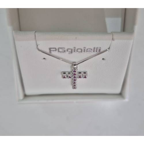 COLLANA CROCE ORO BIANCO 18 Karati...