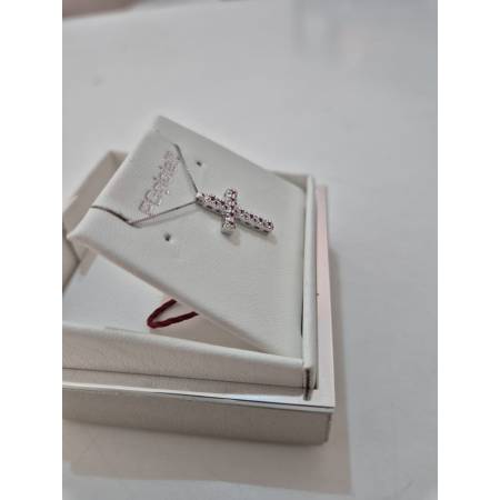 COLLANA CROCE ORO BIANCO 18 Karati 750% Con RUBINI Catena Veneziana PG Gioielli