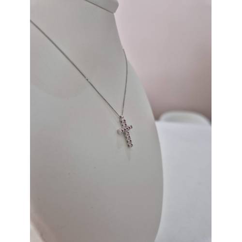 COLLANA CROCE ORO BIANCO 18 Karati...