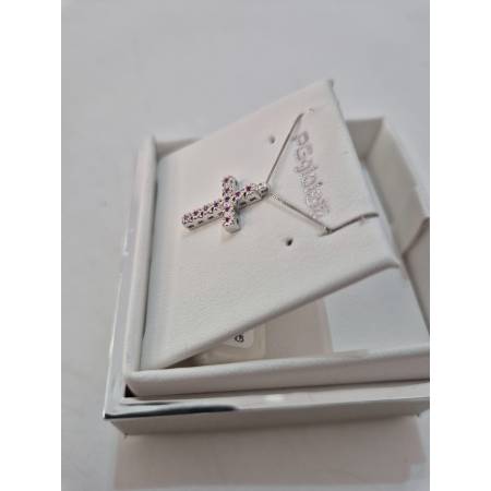 COLLANA CROCE ORO BIANCO 18 Karati 750% Con RUBINI Catena Veneziana PG Gioielli