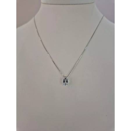 COLLANA ACQUAMARINA Ovale E DIAMANTE In Oro Bianco 18 Karati 750% PG GIOIELLI