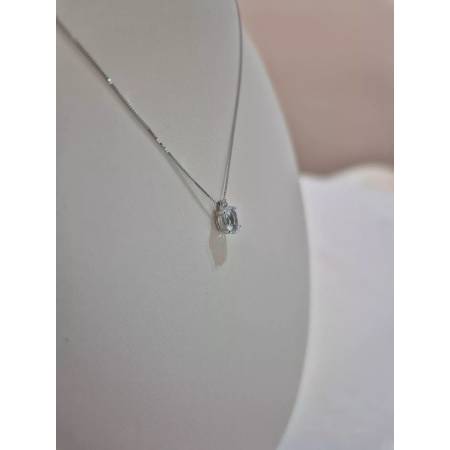 COLLANA ACQUAMARINA Ovale E DIAMANTE In Oro Bianco 18 Karati 750% PG GIOIELLI
