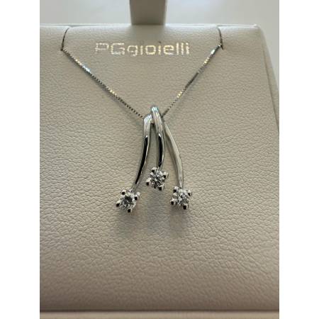 COLLANA TRILOGY Pendente Con DIAMANTI In Oro Bianco 18 Karati 750% PG GIOIELLI