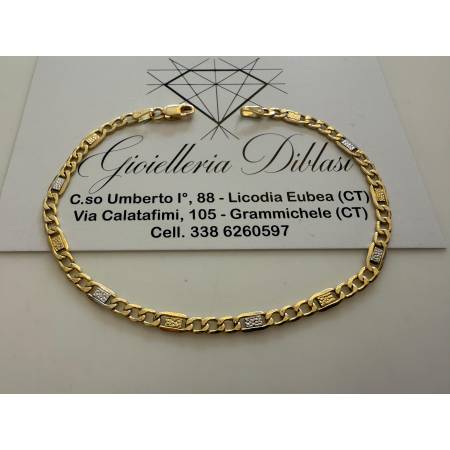 BRACCIALE ORO 18 Kt 750% Uomo Donna Unisex Bicolore GIALLO BIANCO Maglia Catena