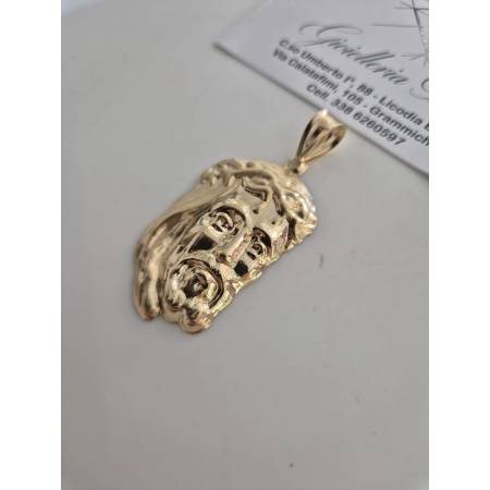 CIONDOLO Pendente MEDAGLIA VOLTO DI GESU' CRISTO ORO GIALLO 18 KARATI 750%/1000