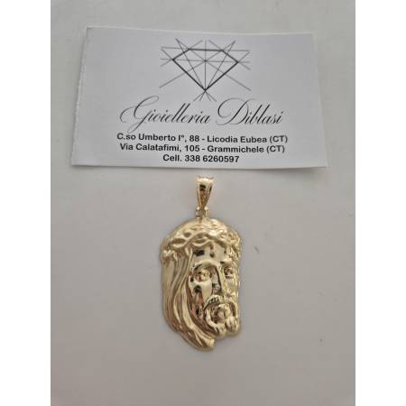 CIONDOLO Pendente MEDAGLIA VOLTO DI GESU' CRISTO ORO GIALLO 18 KARATI 750%/1000