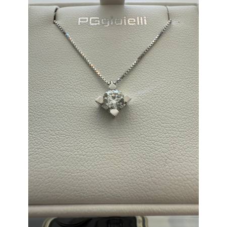 COLLANA PG GIOIELLI PUNTO LUCE Con DIAMANTE 0,50 Kt In Oro Bianco 18 Karati 750%