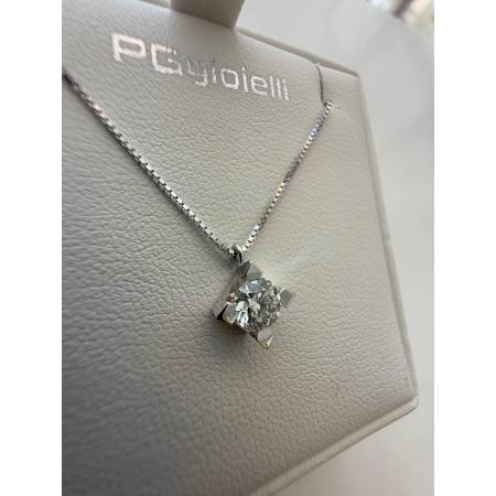 COLLANA PG GIOIELLI PUNTO LUCE Con DIAMANTE 0,50 Kt In Oro Bianco 18 Karati 750%