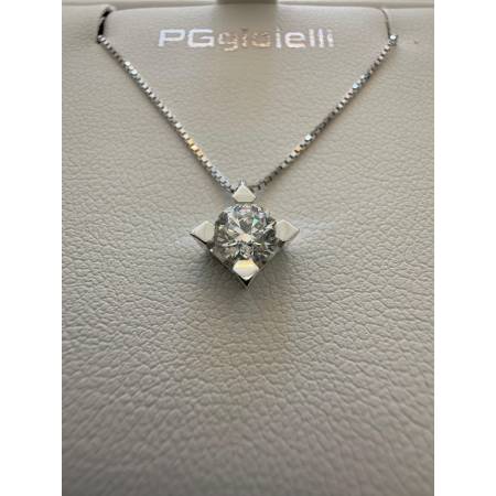 COLLANA PG GIOIELLI PUNTO LUCE Con DIAMANTE 0,50 Kt In Oro Bianco 18 Karati 750%