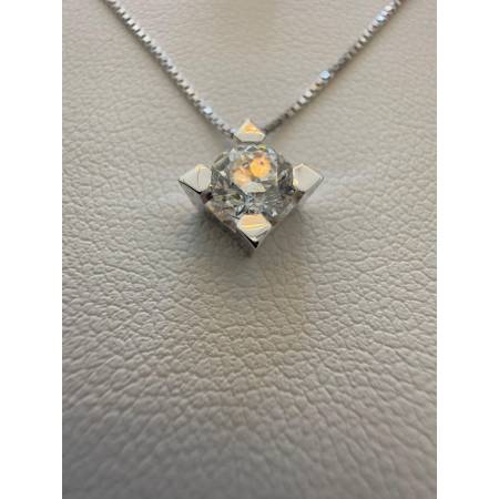 COLLANA PG GIOIELLI PUNTO LUCE Con DIAMANTE 0,50 Kt In Oro Bianco 18 Karati 750%