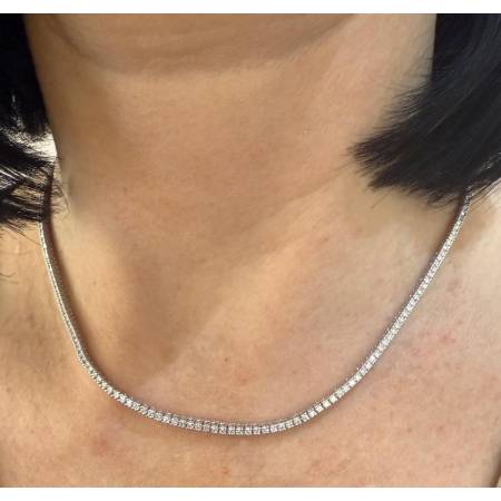 COLLANA TENNIS In Oro Bianco 18 Kt Collier Con DIAMANTI 4,15 CARATI PG Gioielli
