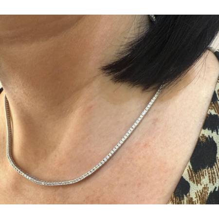 COLLANA TENNIS In Oro Bianco 18 Kt Collier Con DIAMANTI 4,15 CARATI PG Gioielli