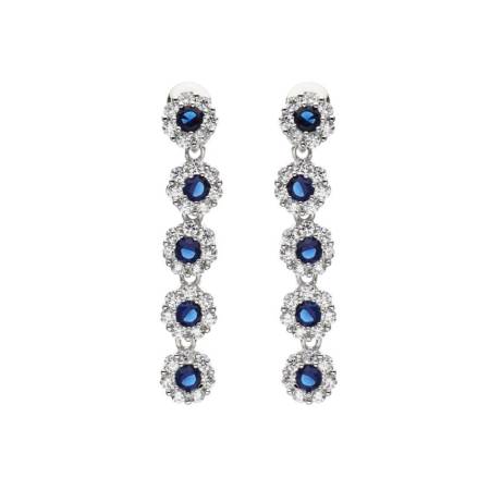 ORECCHINI OTTAVIANI PENDENTI Argentati OTTONE Placcato Con Zirconi Blu 500765O