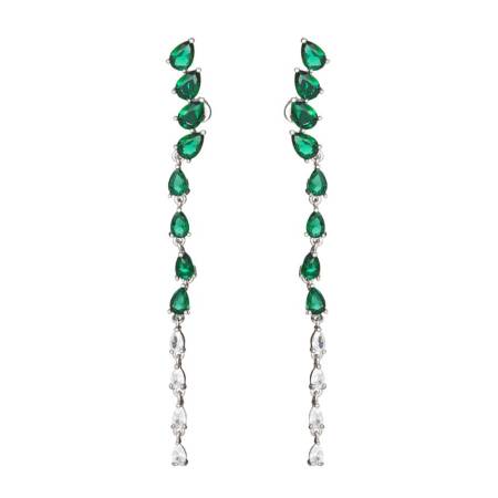 ORECCHINI OTTAVIANI PENDENTI Argentati OTTONE Placcato Con Zirconi Verdi 500912O