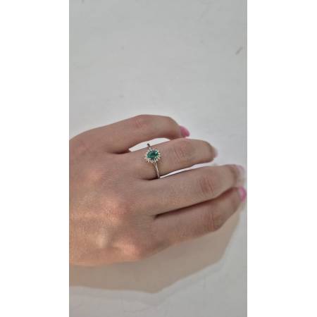 ANELLO Con SMERALDO E DIAMANTI ORO BIANCO 18 KARATI 750% PG Gioielli Solitario