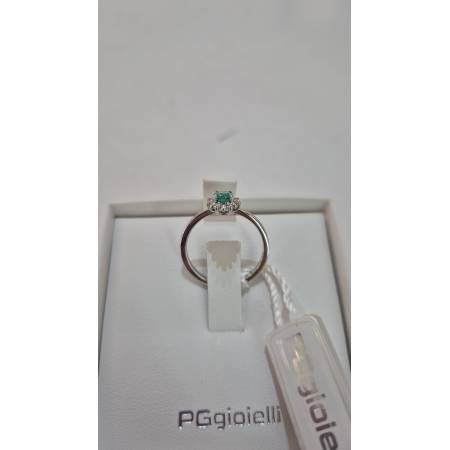 ANELLO Con SMERALDO E DIAMANTI ORO BIANCO 18 KARATI 750% PG Gioielli Solitario