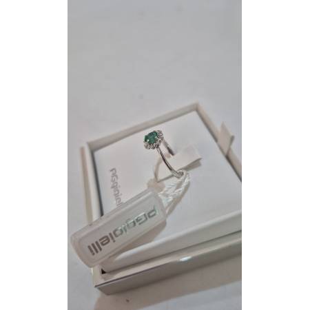ANELLO Con SMERALDO E DIAMANTI ORO BIANCO 18 KARATI 750% PG Gioielli Solitario