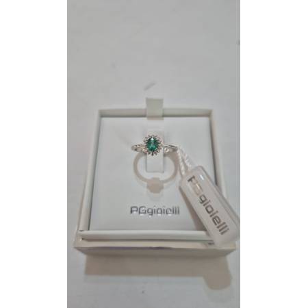 ANELLO Con SMERALDO E DIAMANTI ORO BIANCO 18 KARATI 750% PG Gioielli Solitario