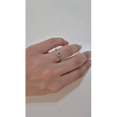 ANELLO Con SMERALDO E DIAMANTI ORO BIANCO 18 KARATI 750% PG Gioielli Solitario